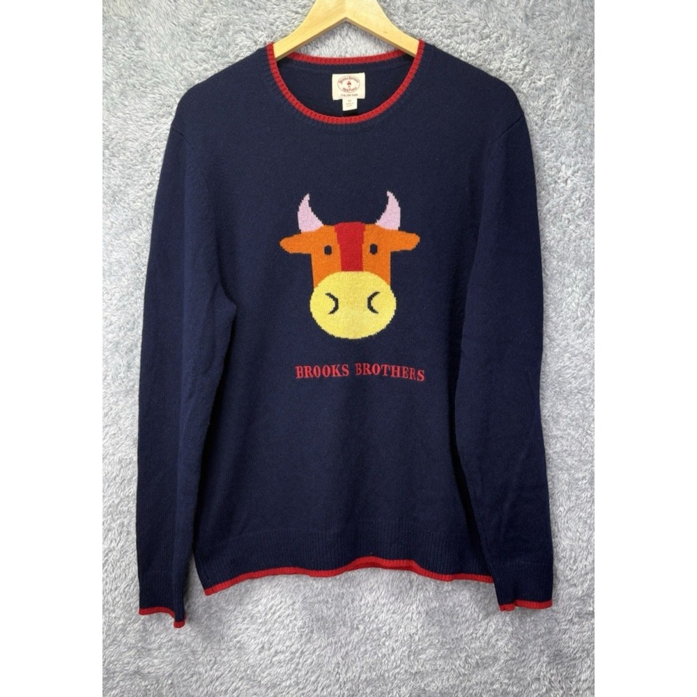 Brooks Brothers Mens M Year of the Ox Wool Blend Intarsia Sweater Italian Yarn